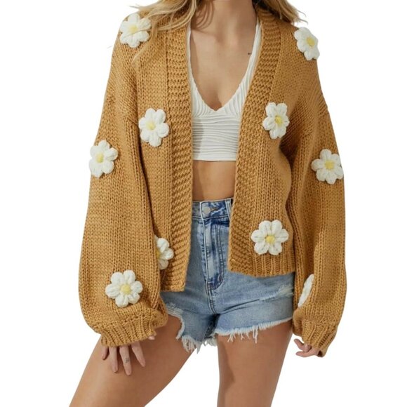 NEW BAEVELY BY WELLMADE daisy cardigan in brown - Picture 1 of 3